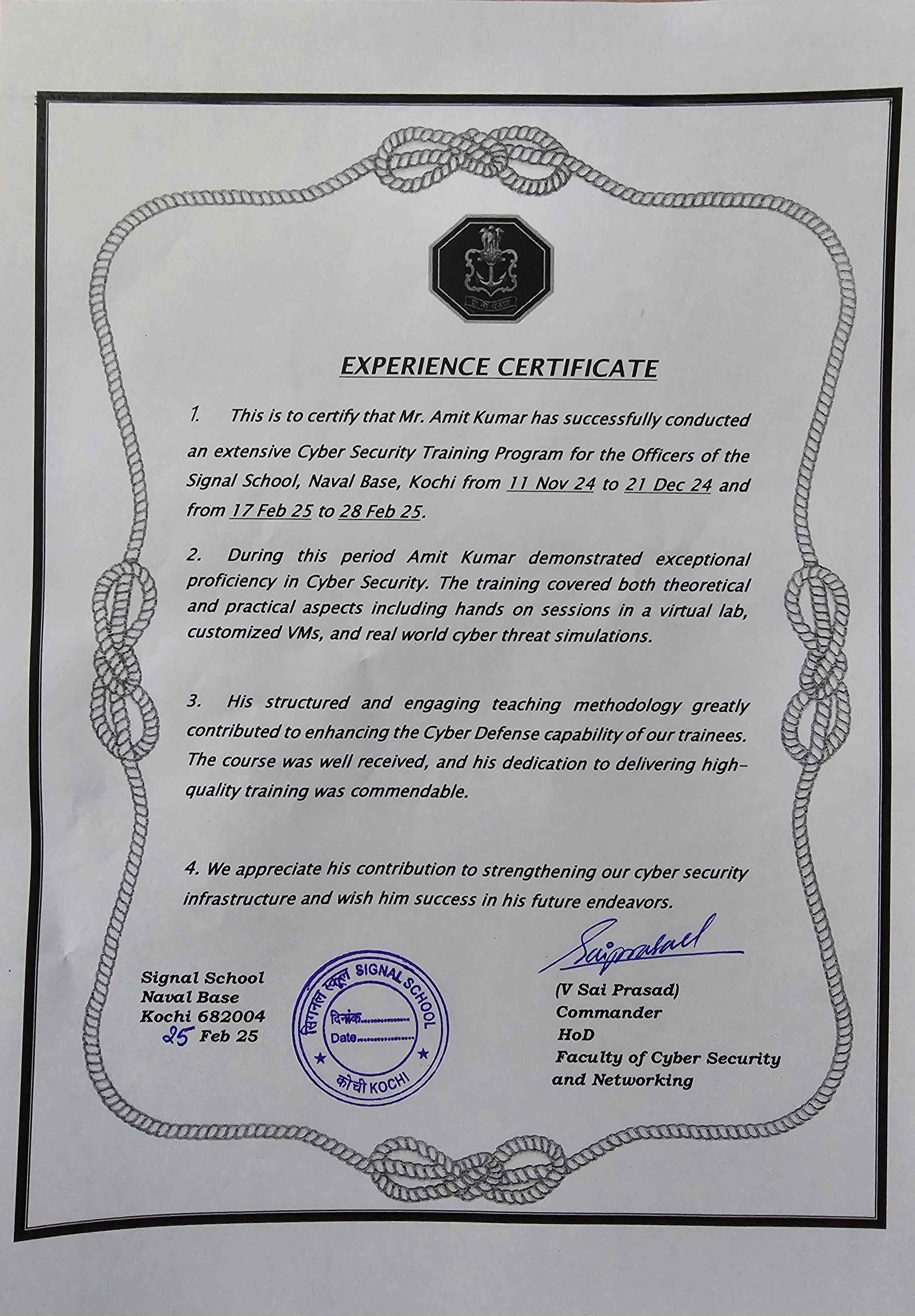 Experience Certificate